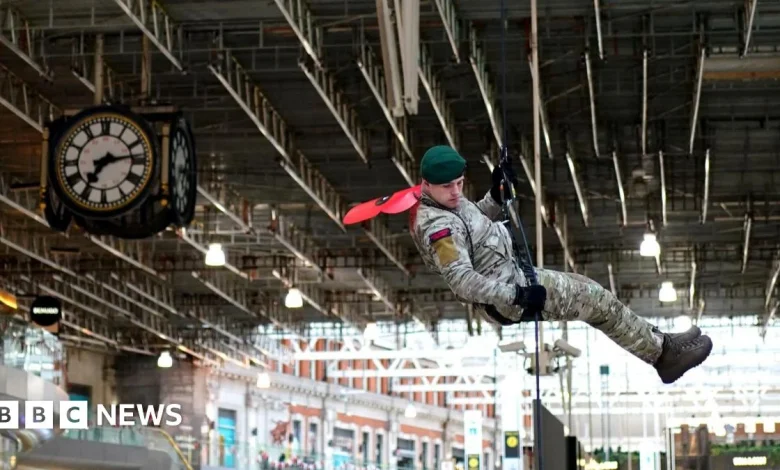 Royal Marines abseil into Waterloo for 'Poppy Day'
