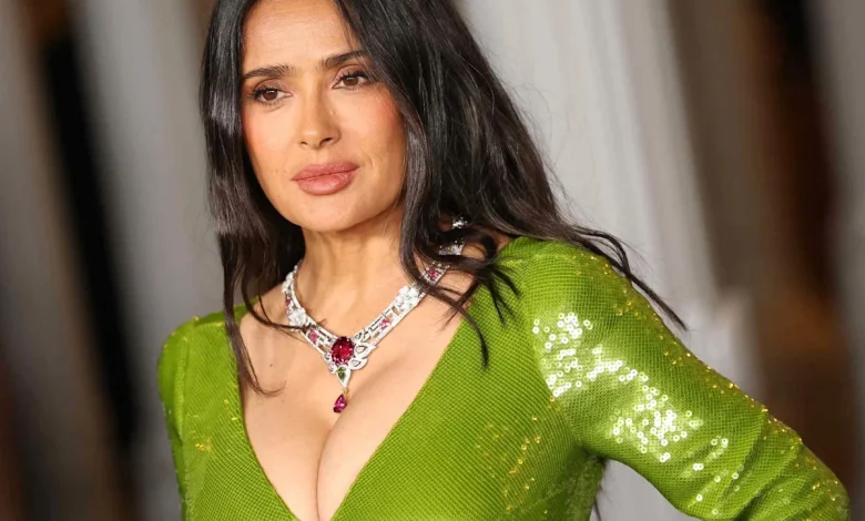 Salma Hayek Stuns in Plunging Red Velvet Gown for Kahlua Partnership