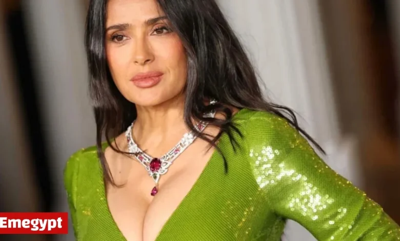 Salma Hayek Stuns in Velvet Bodycon Dress with Old Hollywood Side Part