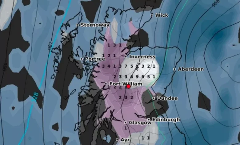 Scotland weather maps turn purple as the country braces for four day snowfall