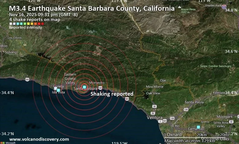 Seismic-like event, possible earthquake, reported about 10 minutes ago near Santa Barbara, California, USA