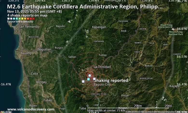 Seismic-like event, possible earthquake, reported few minutes ago near Baguio, Cordillera, Philippines