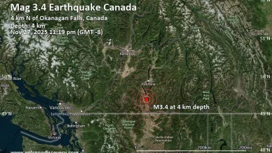 Small Magnitude 3.4 Quake Hits 7 Miles South of Penticton, Canada Late at Night