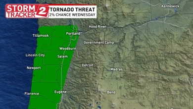Small chance of severe storms across W. Oregon and SW Washington on Wednesday