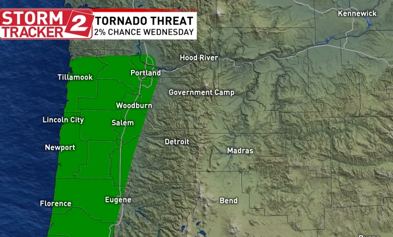 Small chance of severe storms across W. Oregon and SW Washington on Wednesday