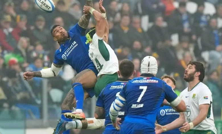 Springboks playing with 14 again after early red card against Italy in Turin