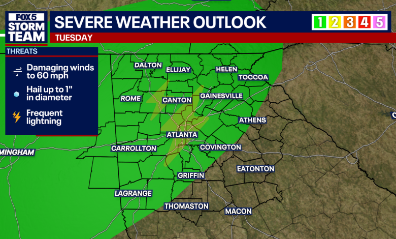Storms could cause major travel delays across Georgia on Tuesday