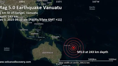Strong mag. 5.0 earthquake - 41 km SE of Isangel, Vanuatu, on Sunday, Nov 2, 2025, at 10:10 pm (Universal Time)