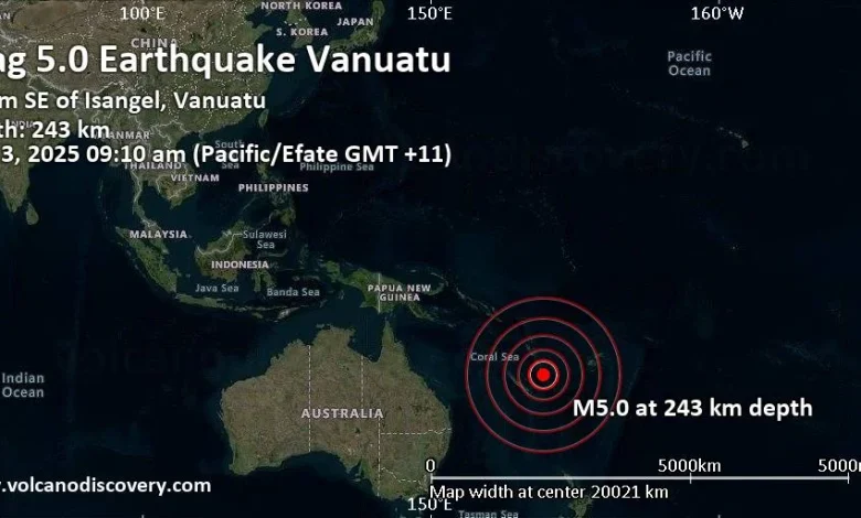 Strong mag. 5.0 earthquake - 41 km SE of Isangel, Vanuatu, on Sunday, Nov 2, 2025, at 10:10 pm (Universal Time)