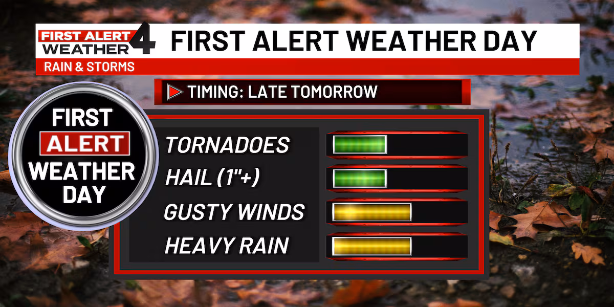 Strong to severe thunderstorms are possible tomorrow