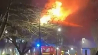 Students watch on in horror as firefighters swarm major UK's university hall