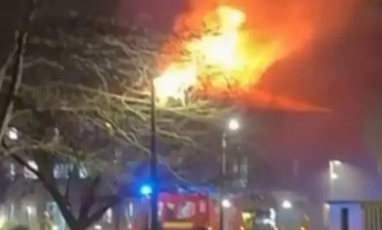 Students watch on in horror as firefighters swarm major UK's university hall