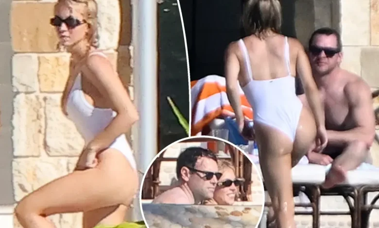 Sydney Sweeney shows off her curves in plunging white swimsuit during holiday with Scooter Braun