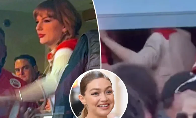 Taylor Swift sports cashmere polo from pal Gigi Hadid’s brand at Chiefs vs. Colts game