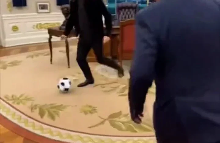 The president dropped the bizarre Truth Social video days after he admitted he was awful at soccer.