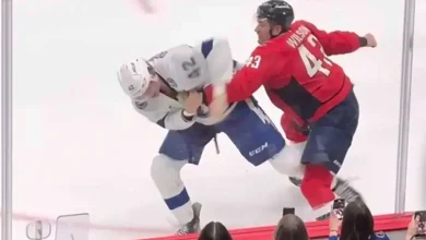 Tom Wilson decisively wins fight over 6-foot-9 Curtis Douglas who instigated, stares down Lightning bench