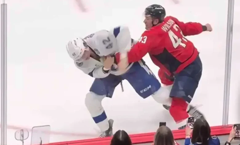 Tom Wilson decisively wins fight over 6-foot-9 Curtis Douglas who instigated, stares down Lightning bench