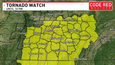 Tornado Watch in effect for majority of Middle Tennessee, Southern Kentucky