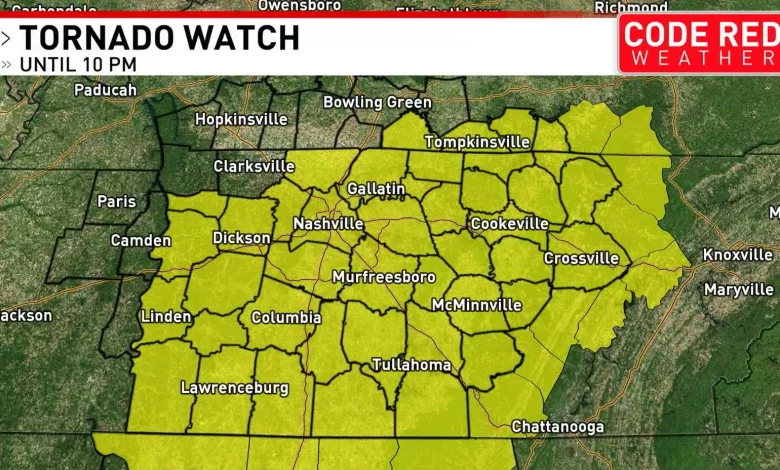 Tornado Watch in effect for majority of Middle Tennessee, Southern Kentucky
