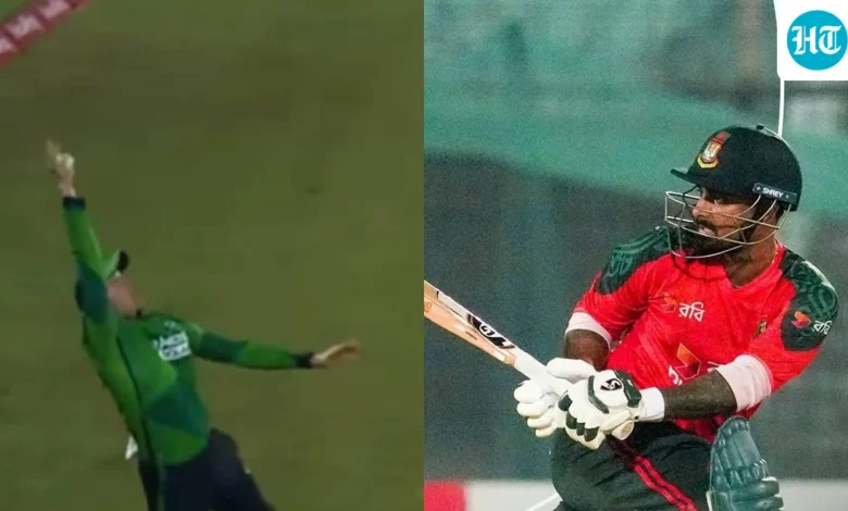 Towel costs Ireland star the catch of the season as Litton Das escapes with a bizarre six in Bangladesh’s last-over win | Cricket