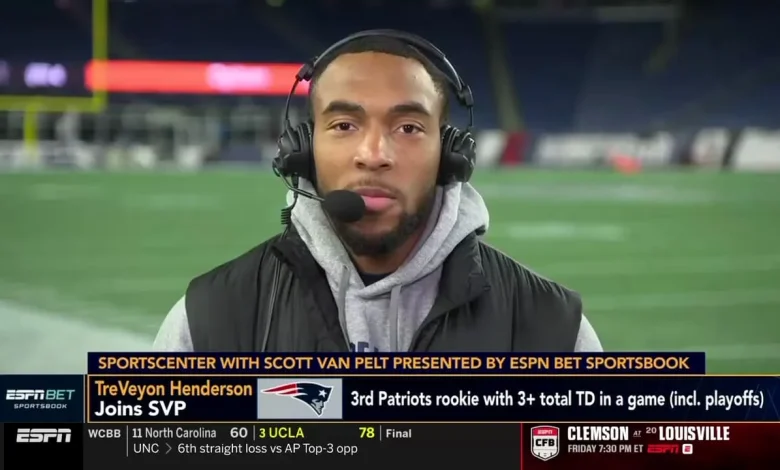 TreVeyon Henderson Joins ESPN's Scott Van Pelt on SportsCenter After 3-TD Game vs. Jets