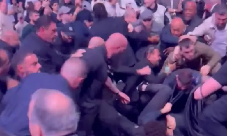 UFC 322 start interrupted by massive Dillon Danis vs. Team Khabib brawl