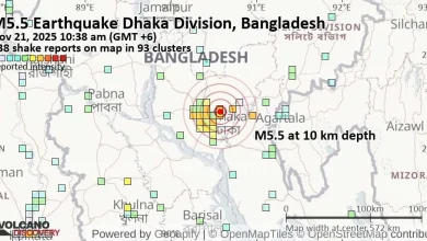 Very strong mag. 6.0 earthquake - 28 km northeast of Dhaka, Dhaka Division, Bangladesh, on Friday, Nov 21, 2025, at 10:38 am (GMT +6)