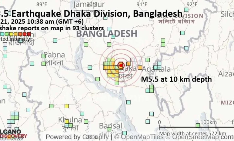 Very strong mag. 6.0 earthquake - 28 km northeast of Dhaka, Dhaka Division, Bangladesh, on Friday, Nov 21, 2025, at 10:38 am (GMT +6)