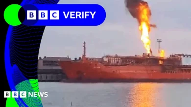 Video shows gas tanker ship on fire after attack on Ukrainian Danube port