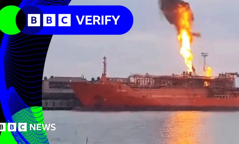 Video shows gas tanker ship on fire after attack on Ukrainian Danube port