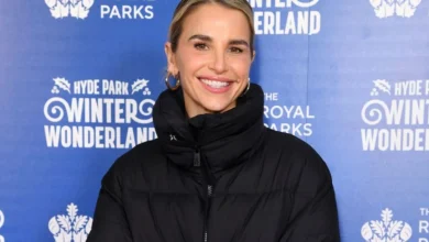 Vogue Williams poses at Winter Wonderland ahead of I'm A Celebrity appearance