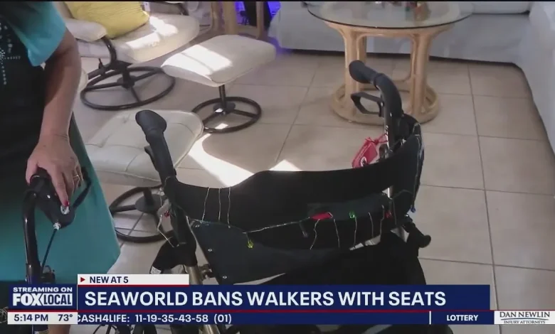 Walkers with seats now banned at SeaWorld, new policy