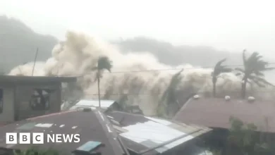 Waves smash Philippines coastline as typhoon hits