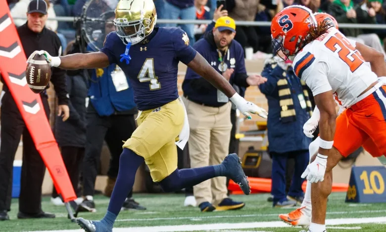 Which records Notre Dame RB Jeremiyah Love could set vs. Stanford