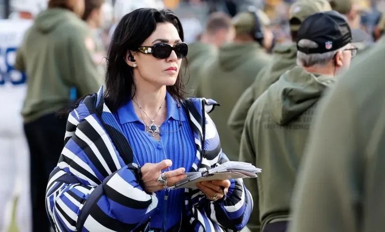 Why does Colts owner Carlie Irsay-Gordon wear a headset on sidelines?