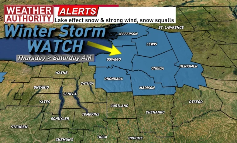 Winter Storm Watch for heavy lake effect snow & strong wind in CNY
