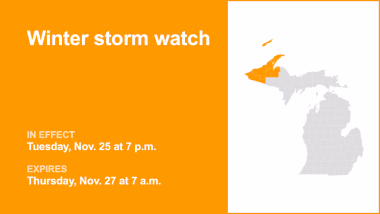 Winter storm watch issued for Upper Peninsula from Tuesday to Thursday – gusts to hit 45 mph