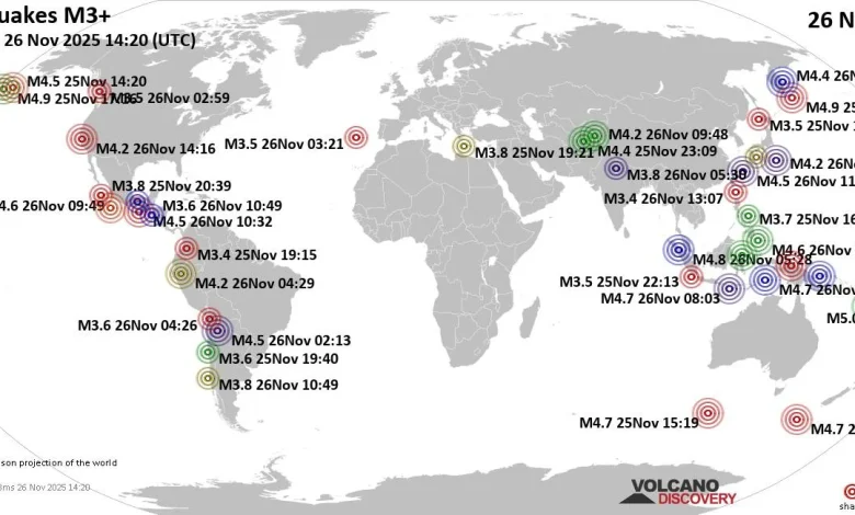 World Earthquake Report for Wednesday, 26 November 2025