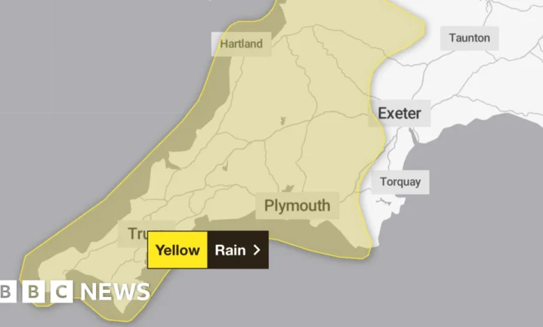 Yellow warning as heavy rain and strong winds to hit south west