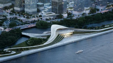 snøhetta sculpts hangzhou's riverfront art museum to mimic shifting tides