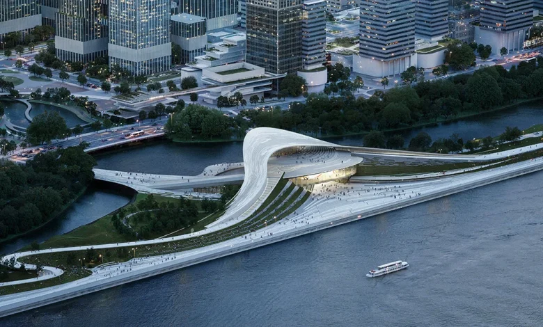 snøhetta sculpts hangzhou's riverfront art museum to mimic shifting tides