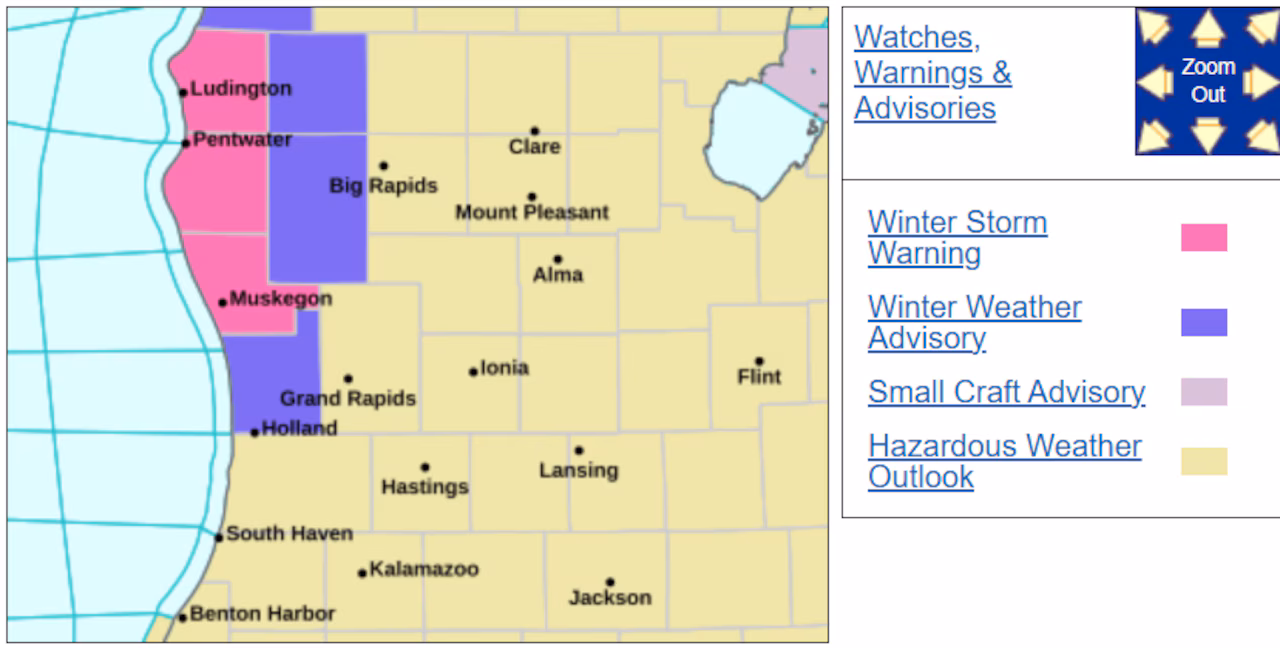 4 Michigan counties now under Winter Storm Warnings, up to 12 inches of snow forecast