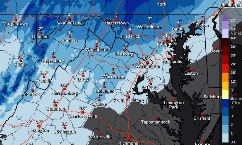 A Trace to 3 Inches of Snow for Parts of Maryland and Northern Virginia Expected By National Weather Service