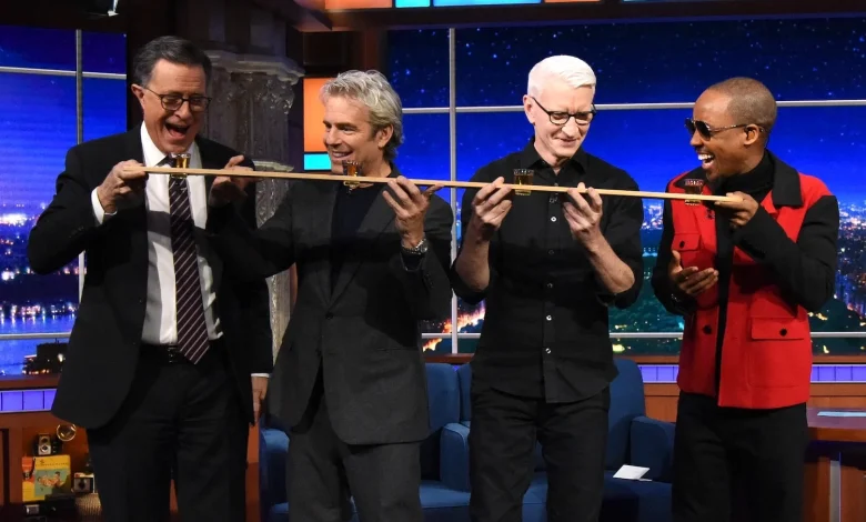 Anderson Cooper and Andy Cohen Share a Late Show Shotski With Colbert