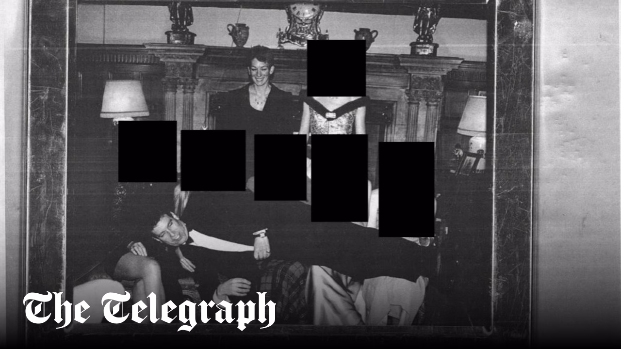 Andrew pictured lying across five women in Epstein files