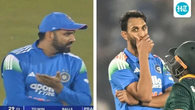 Angry Rohit Sharma gives animated lecture to Prasidh Krishna and Harshit Rana after wayward bowling