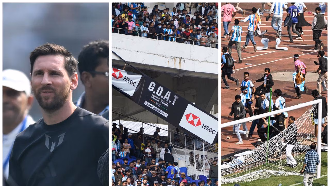 Angry fans storm pitch, trash stadium as absolute chaos breaks out on Messi’s tour of India