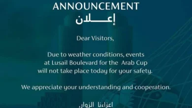 Arab Cup events at Lusail Boulevard cancelled due to weather conditions| Gulf Times