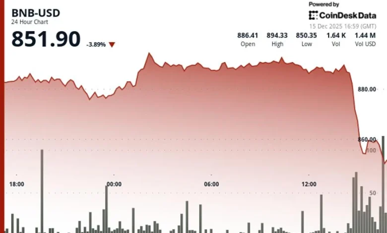 BNB falls below key support as crypto market cap slips toward $3 trillion