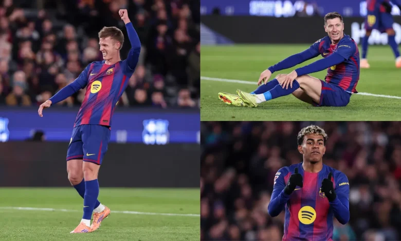 Barcelona player ratings vs Atletico Madrid: Robert Lewandowski's blushes are spared! Dani Olmo and Ferran Torres strike after Poland star's missed penalty as Pedri and Lamine Yamal sparkle